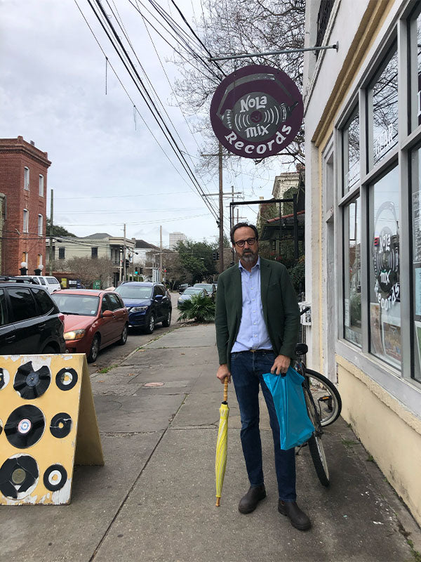 Sid outside a record shop in New Orleans.