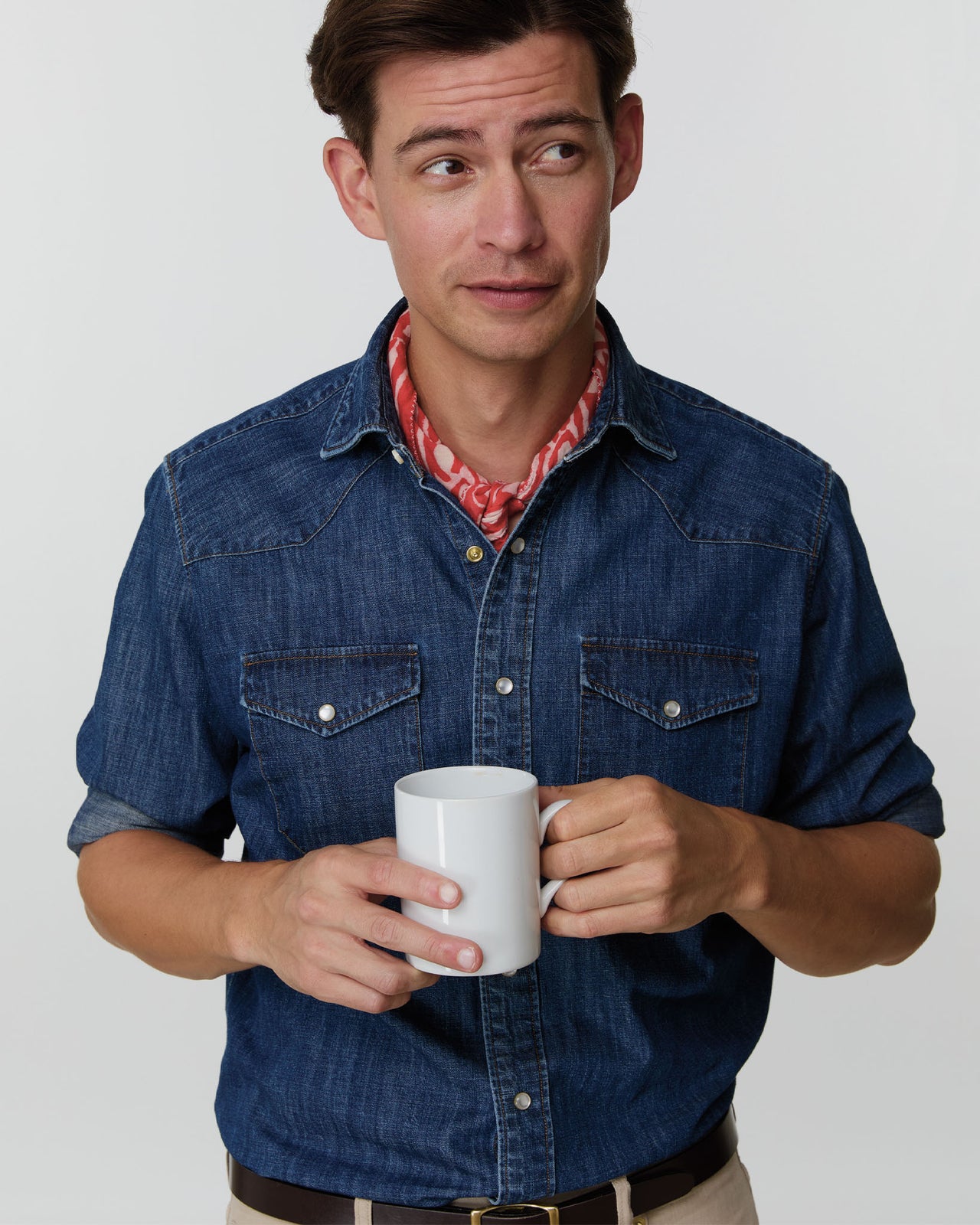 Western Work Shirt in Medium Wash Indigo Lightweight Denim