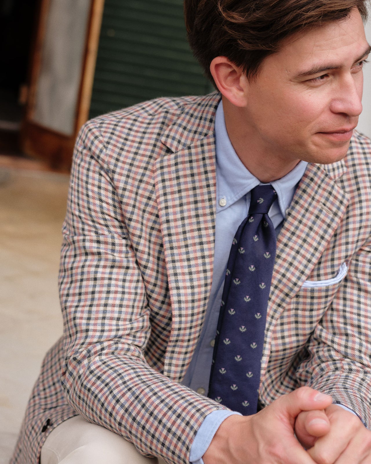 Virgil No. 2 Jacket in Oat/Blue/Pink Check Hopsack