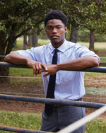 Load image into Gallery viewer, Spread Collar Dress Shirt in Sky Awning Stripe Poplin
