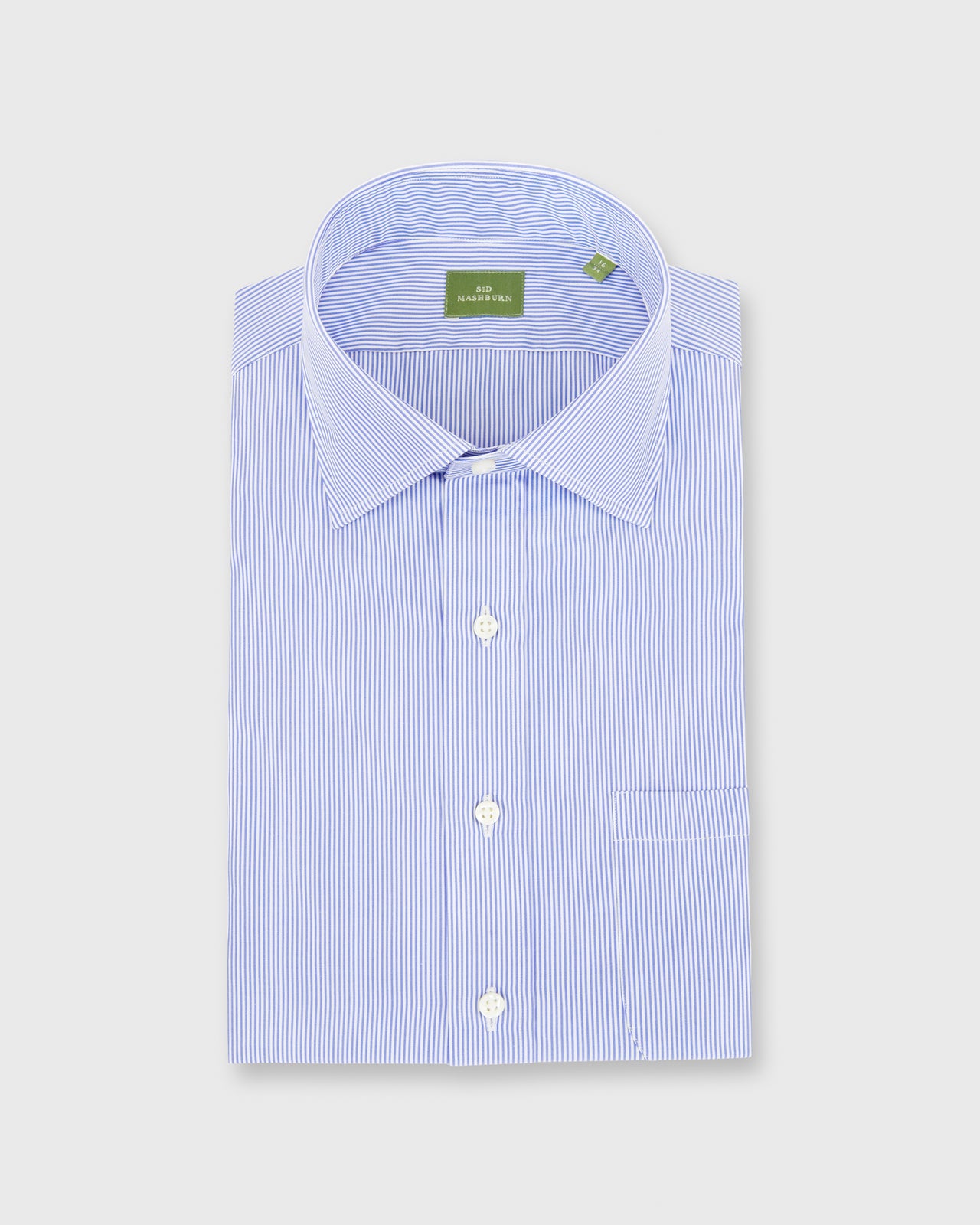 Spread Collar Dress Shirt Blue Small Bengal Stripe Poplin