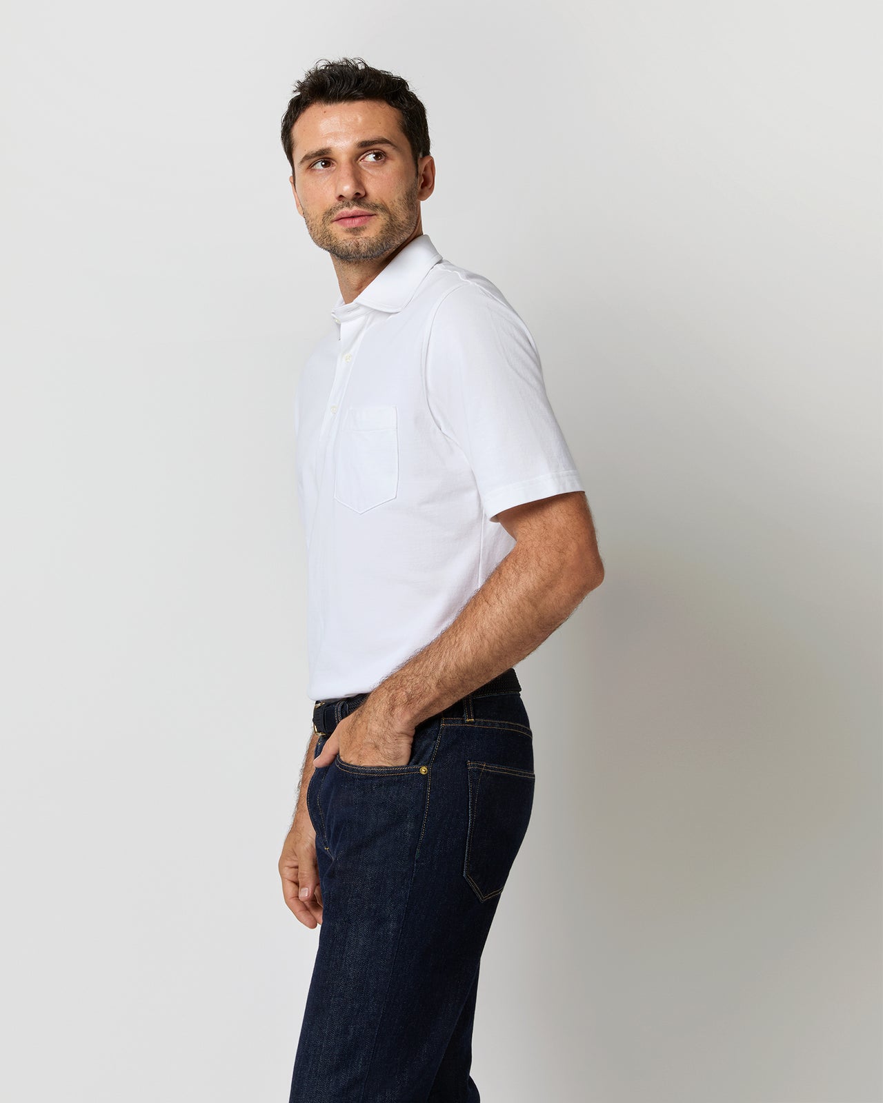 Short-Sleeved Polo in White Pima Pique