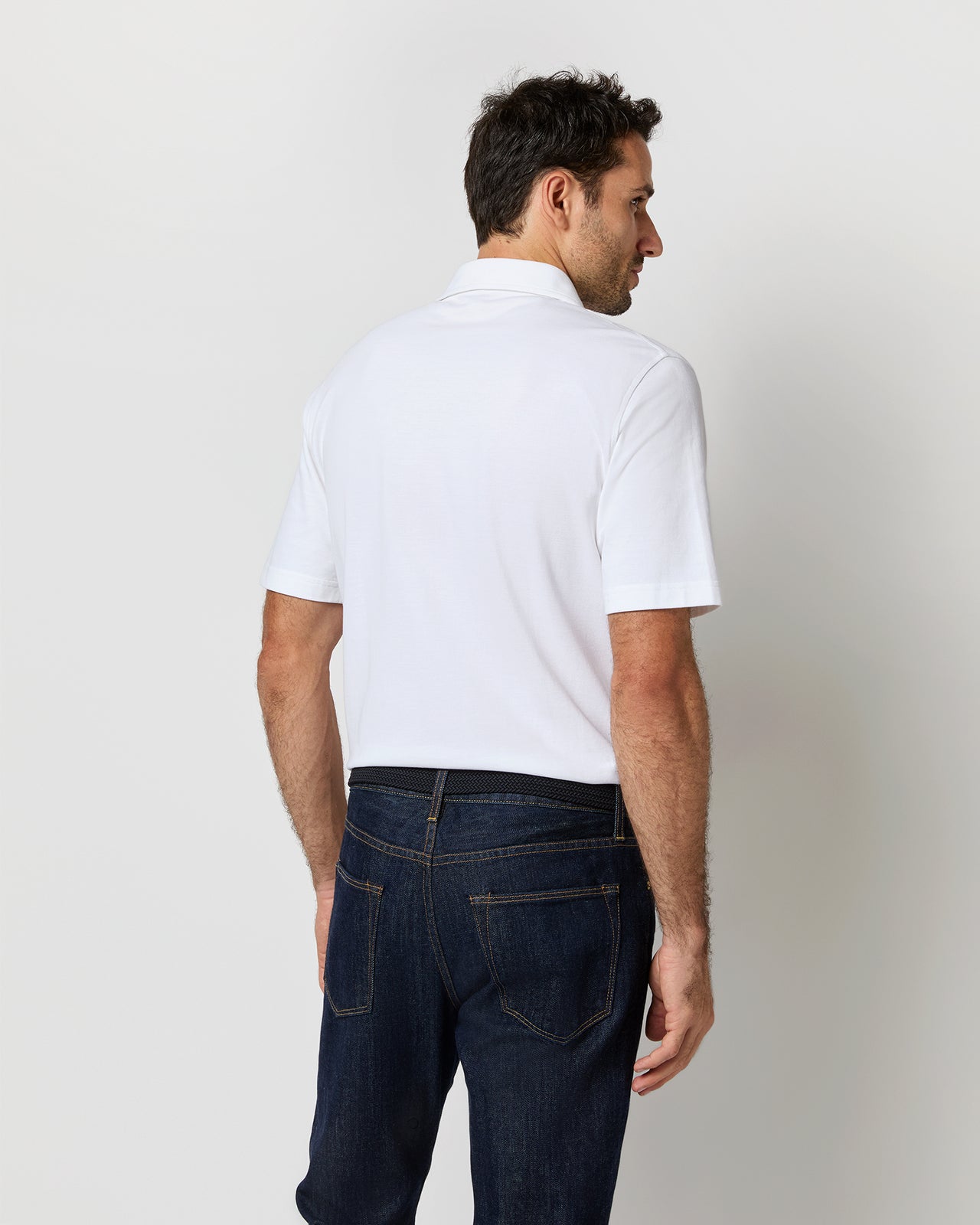 Short-Sleeved Polo in White Pima Pique