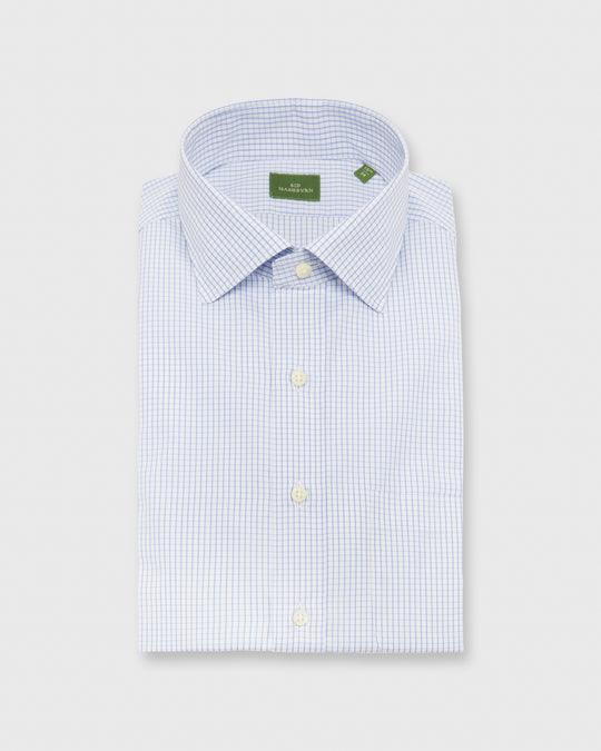 Spread Collar Dress Shirt Dutch Blue Graph Check Poplin