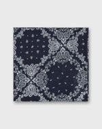 Load image into Gallery viewer, Cotton Print Pocket Square in Navy/White Paisley
