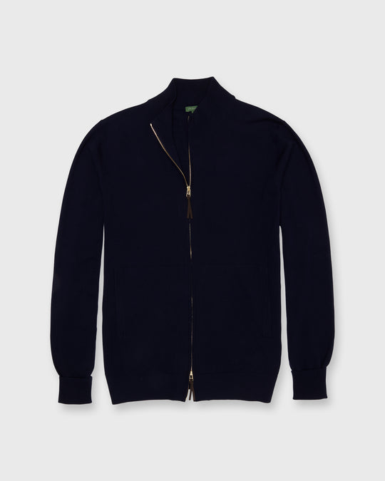 Fine-Gauge Track Jacket Sweater in Navy Escorial Wool