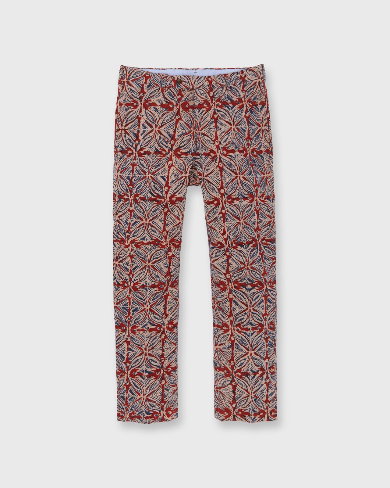 Sport Trouser in Red/Blue/Cream Block Print Poplin