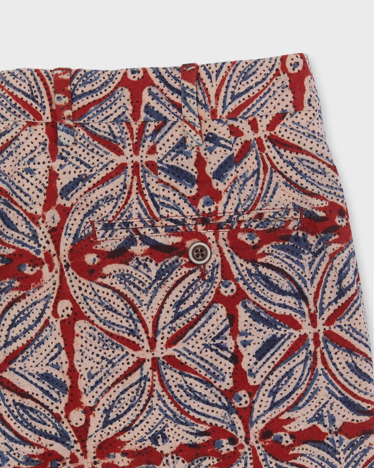 Sport Trouser in Red/Blue/Cream Block Print Poplin