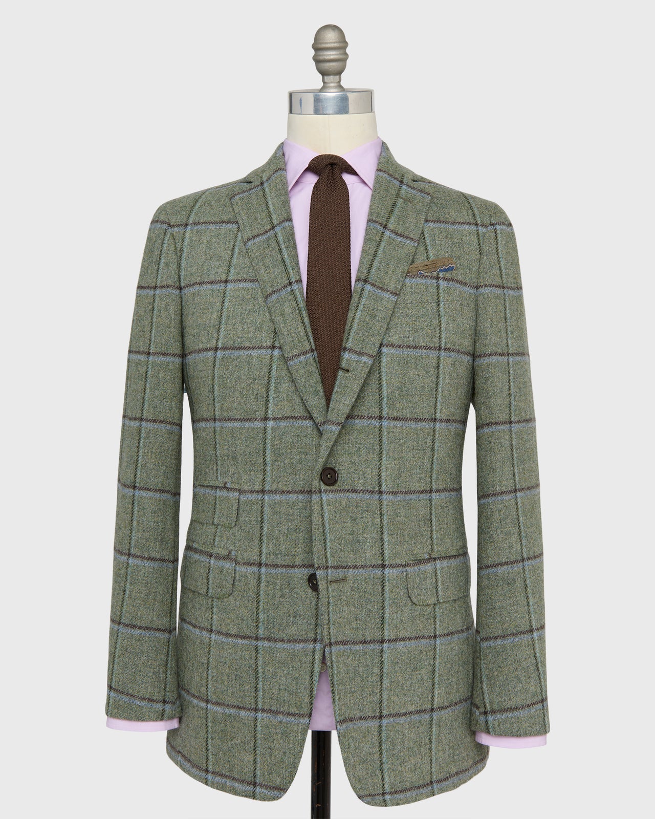 Virgil No. 2 Jacket in Lovat/Sky/Brown Windowpane Tweed