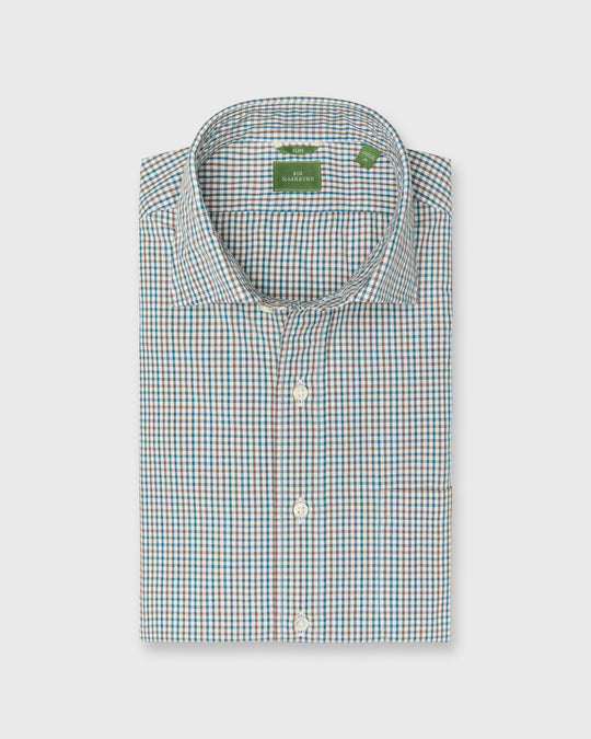 Slim-Fit Spread Collar Sport Shirt in Bone/Tobacco/Spruce Check Poplin