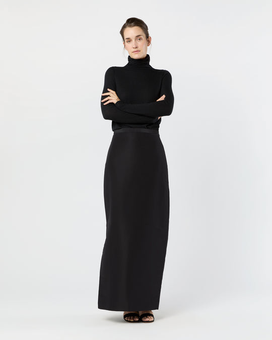 Long Pencil Skirt in Black Silk Faille