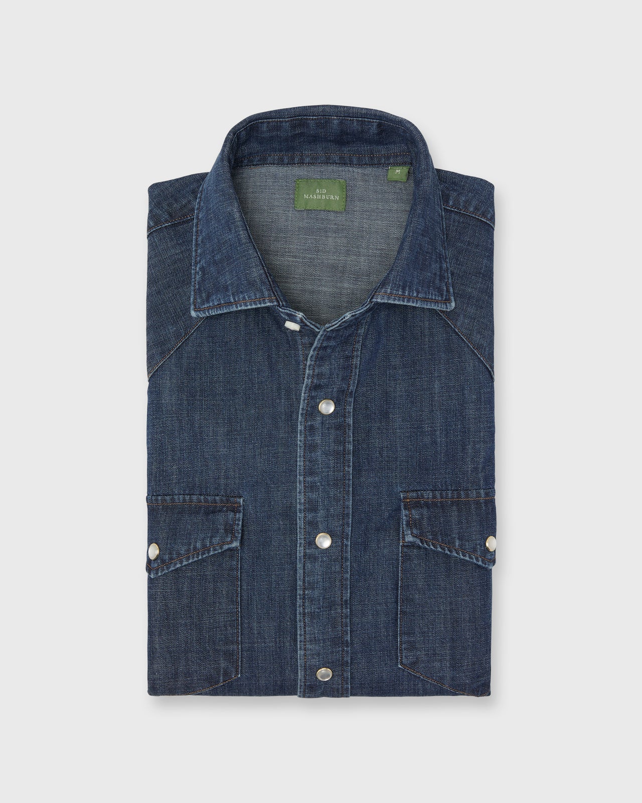 Western Work Shirt in Medium Wash Indigo Lightweight Denim