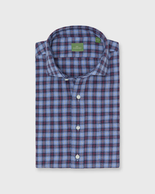 Spread Collar Sport Shirt in Blue/Charcoal/Red Plaid Flannel