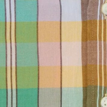Button-Down Sport Shirt in Mango/Green/Brown Madras