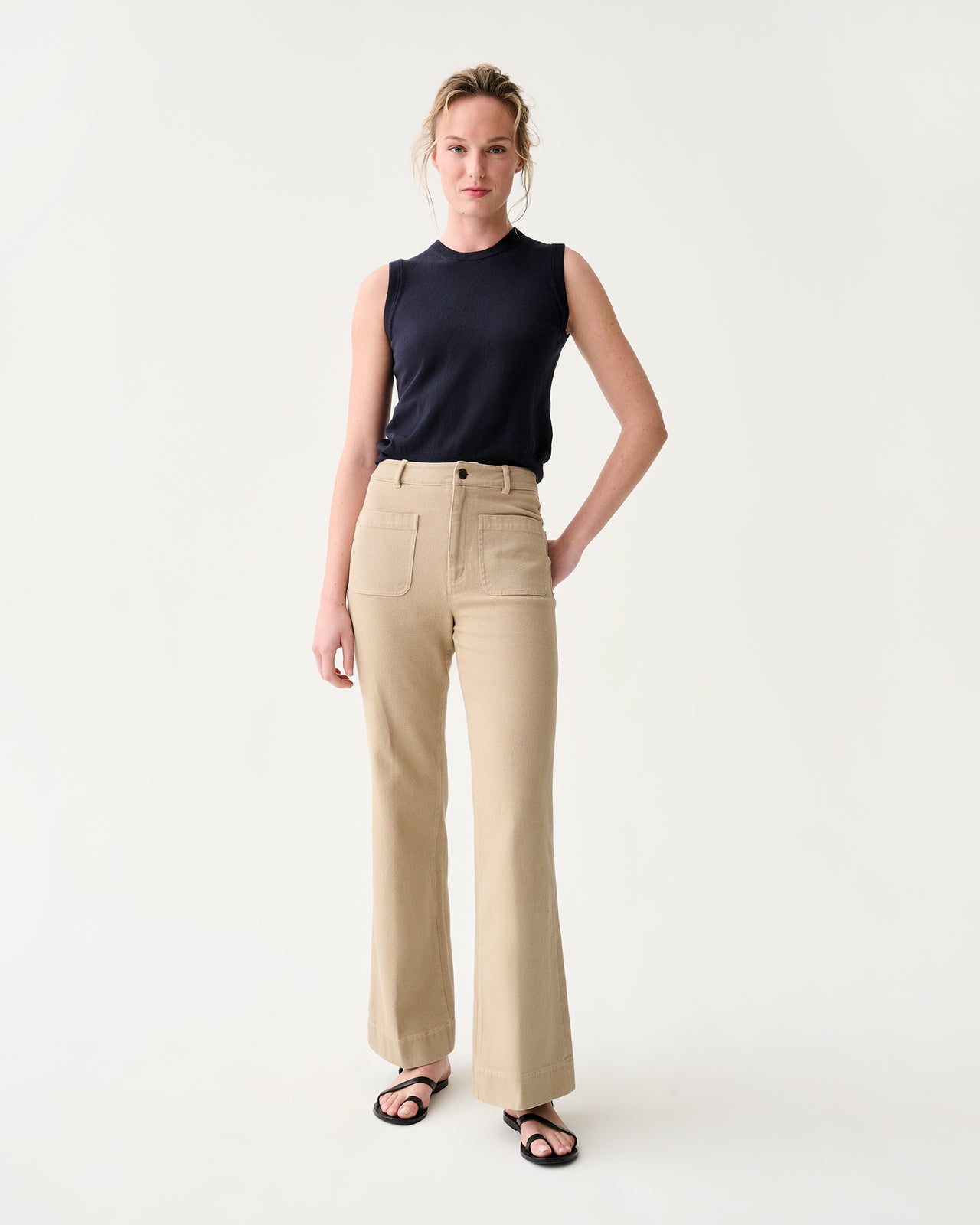 Camille Patch-Pocket Jean in Khaki Stretch Canvas