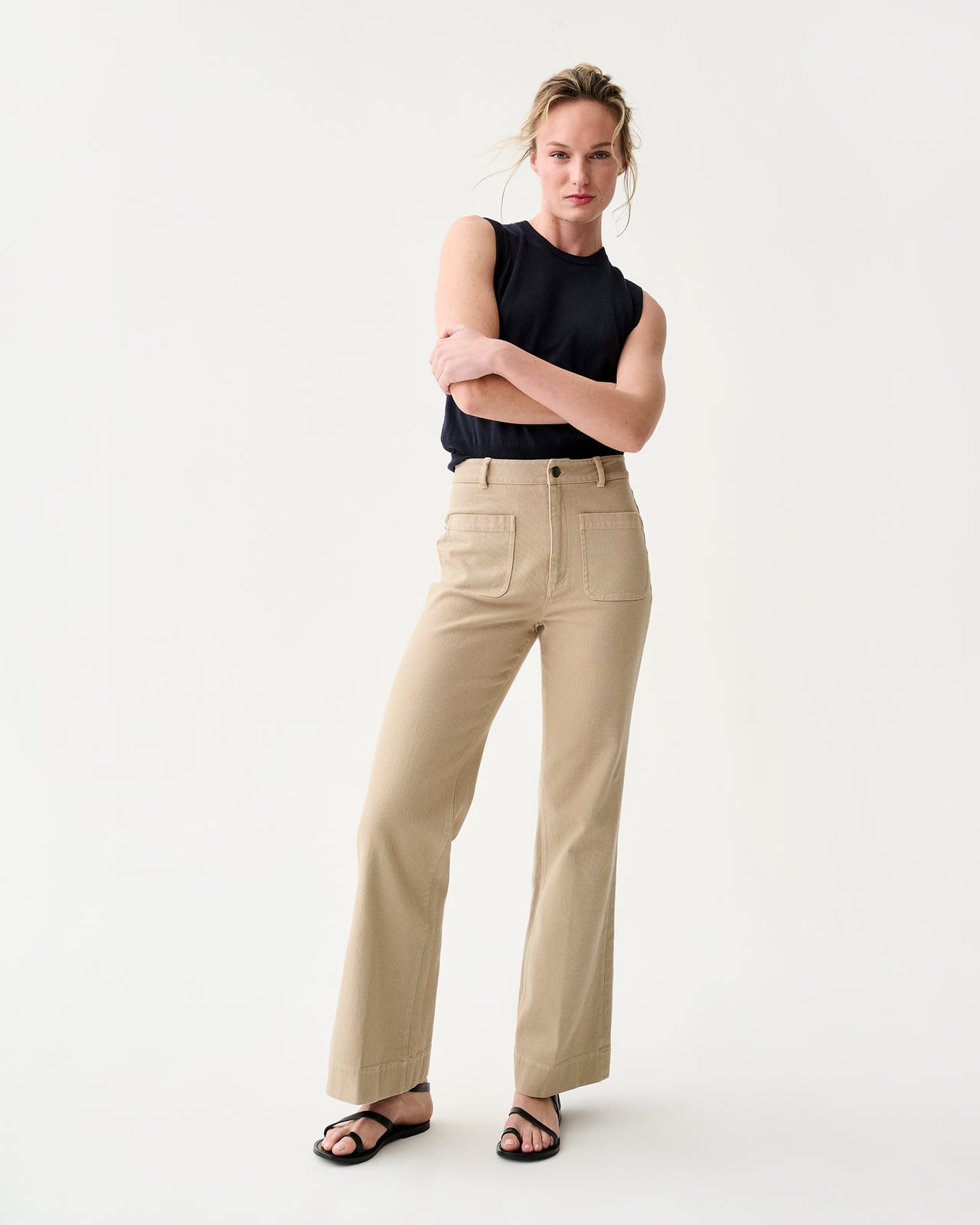 Camille Patch-Pocket Jean in Khaki Stretch Canvas