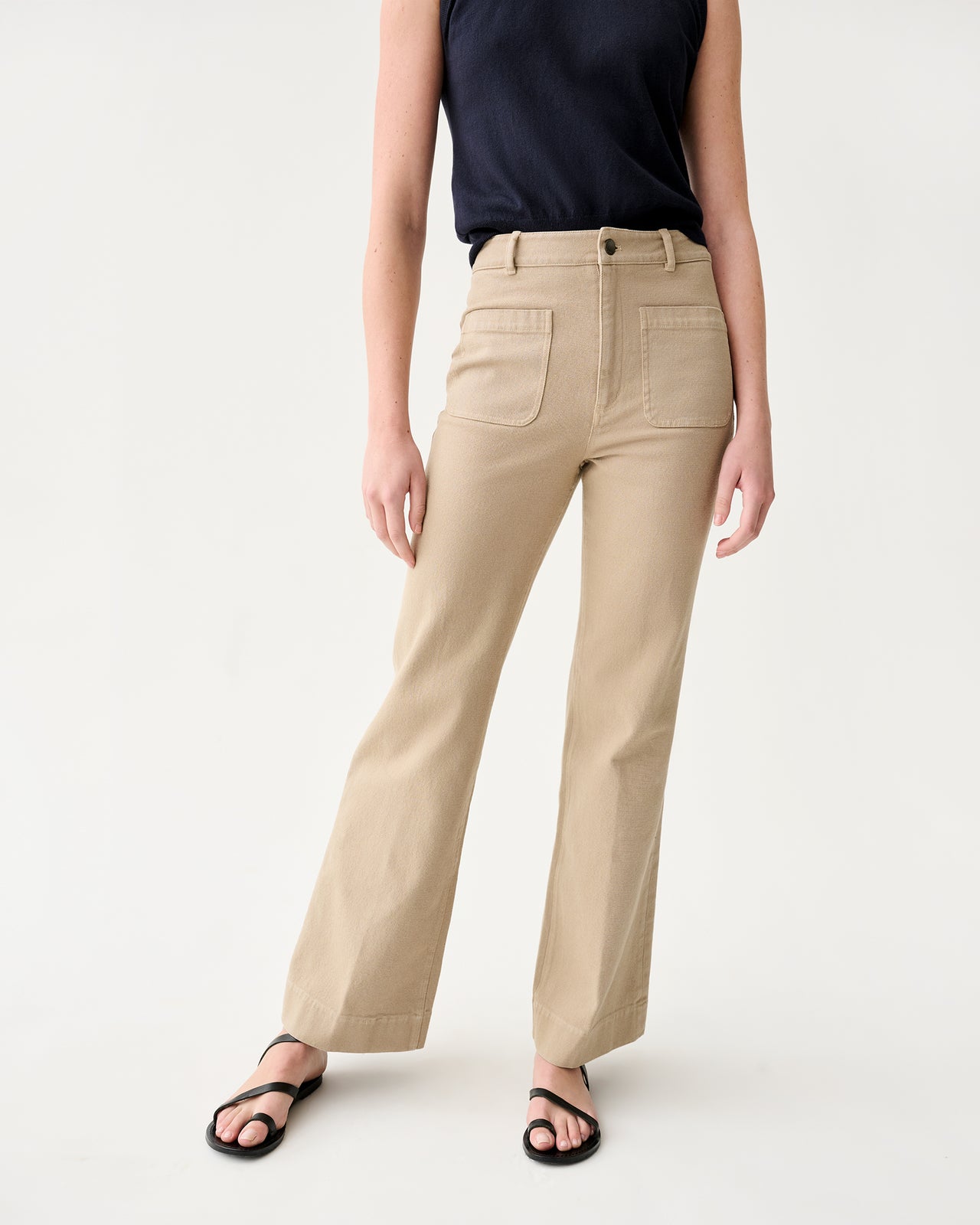 Camille Patch-Pocket Jean in Khaki Stretch Canvas