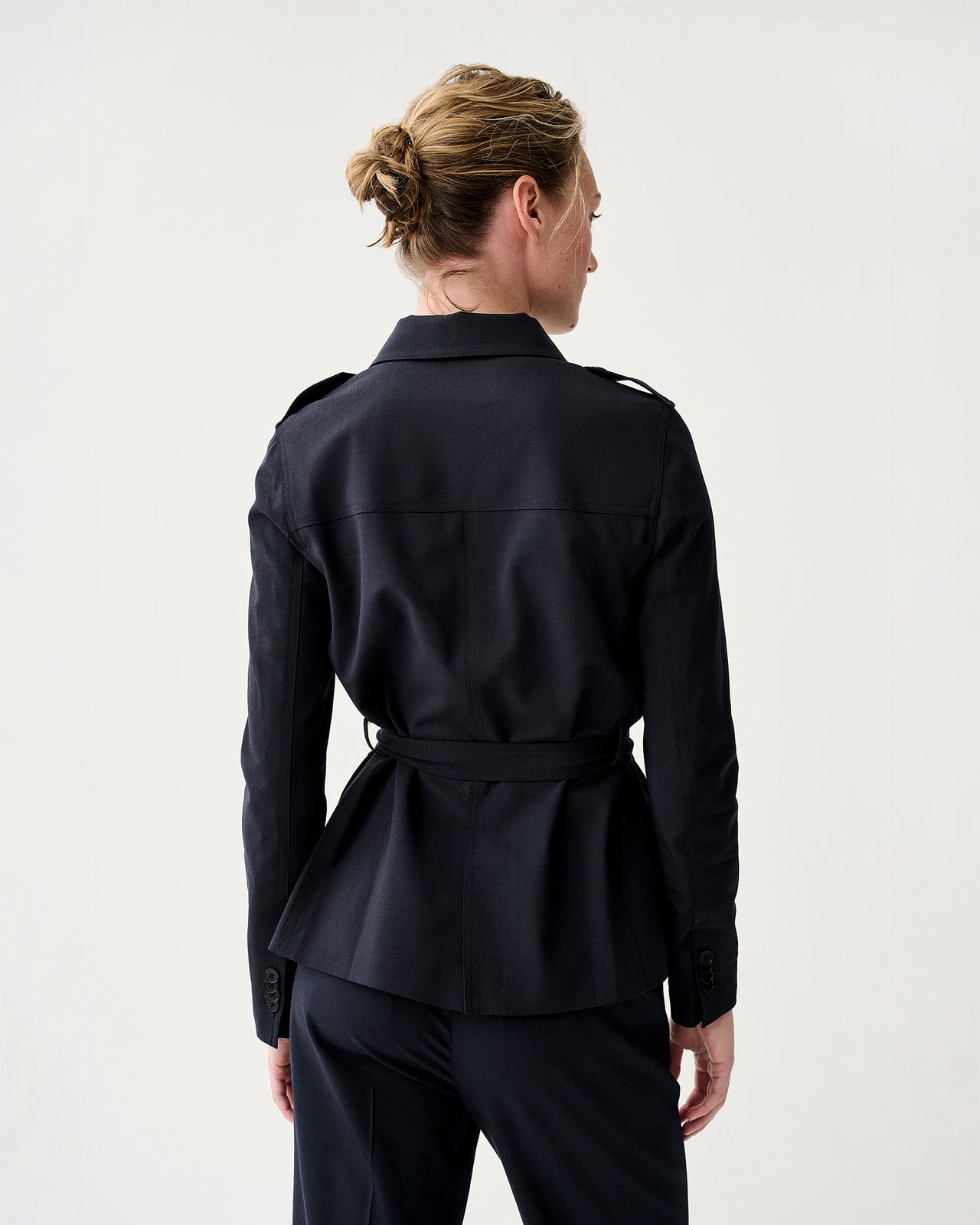 Safari Jacket in Navy Bi-Stretch Tropical Wool