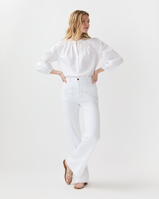 Camille Patch-Pocket Jean in White Stretch Denim