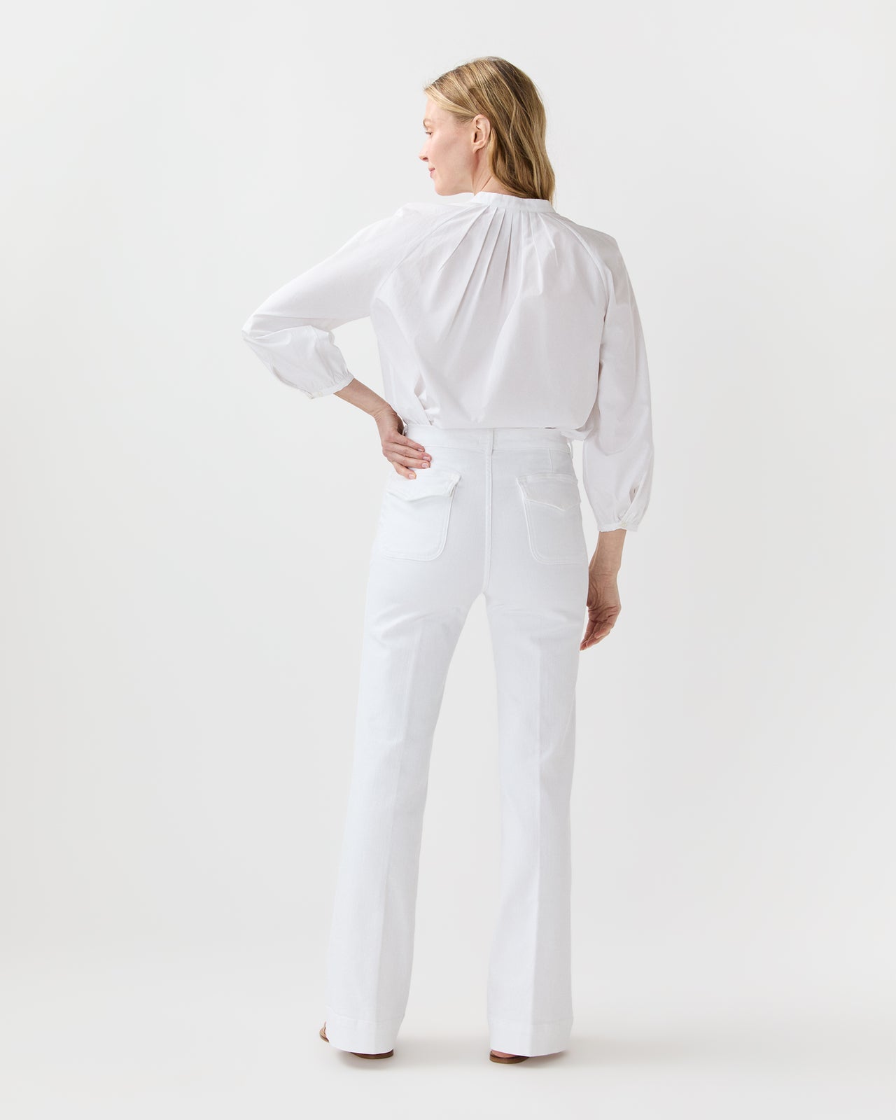 Camille Patch-Pocket Jean in White Stretch Denim