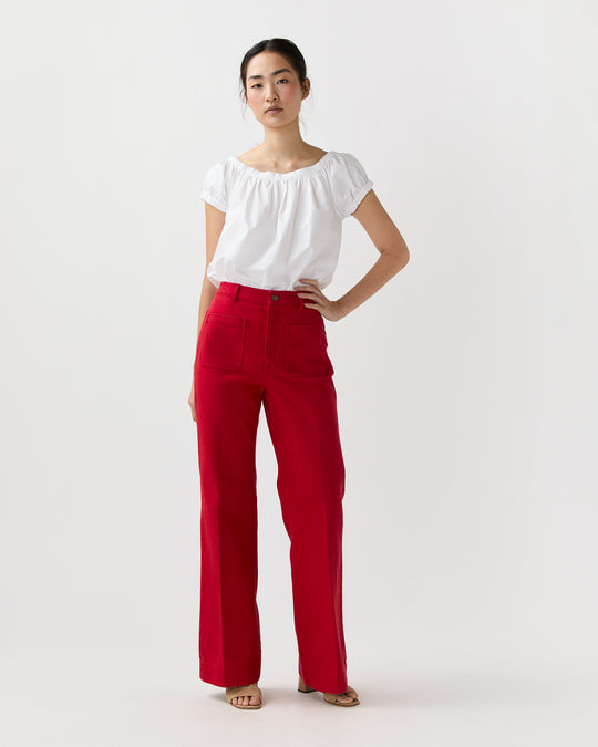 Camille Patch-Pocket Jean in Red Stretch Canvas