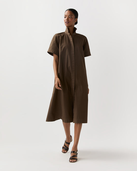 Riley Dress in Coffee Paperweight Stretch Poplin