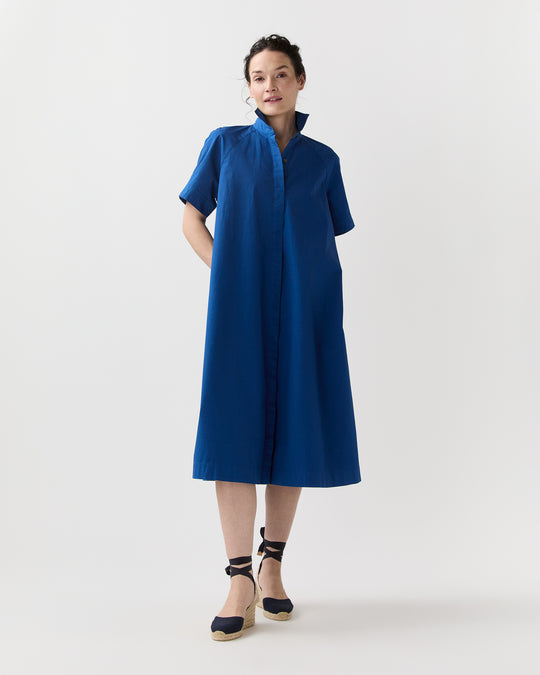 Riley Dress in Marine Paperweight Stretch Poplin
