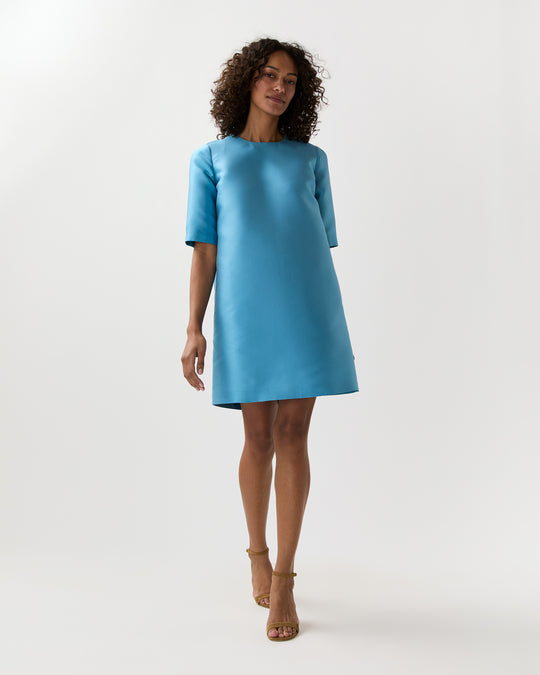 Short Paige Dress in Celest Mikado