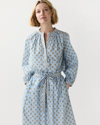 Sienna Top in French Blue/Tangerine Mixed Floral Printed Poplin