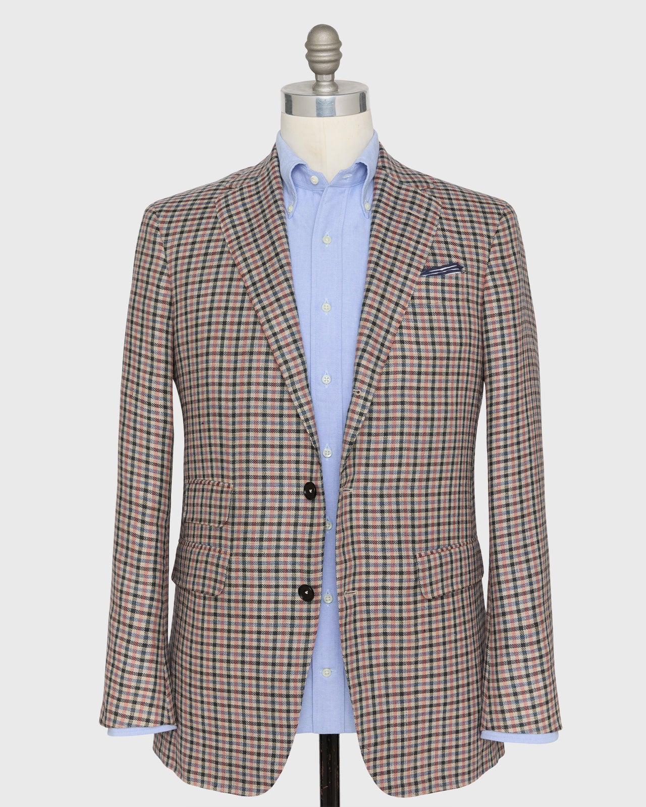 Virgil No. 2 Jacket in Oat/Blue/Pink Check Hopsack