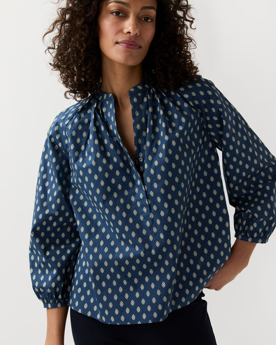 Sienna Top in Navy/Ivory Mazan Provençal Printed Poplin