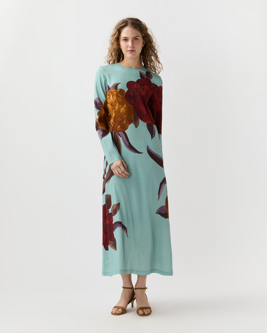 Long Sleeve Swing Dress in Peony
