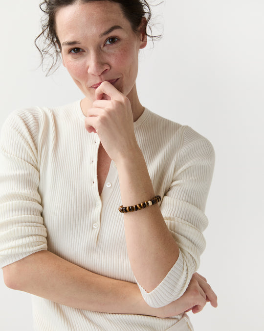 Semi Precious Beaded Bracelet in Tiger Eye Faceted Monochrome
